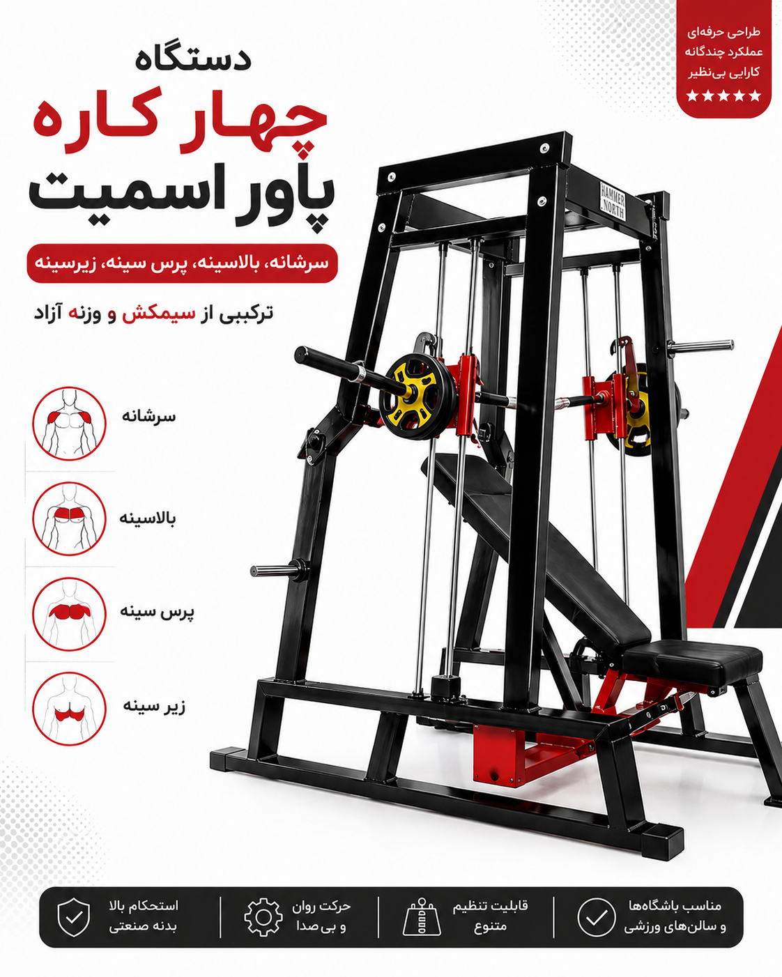 دستگاه چهار کاره اسمیت پاور KEYHAN SPORT؛ بررسی کامل، ویژگی‌ها و مزایای دستگاه اسمیت پاور